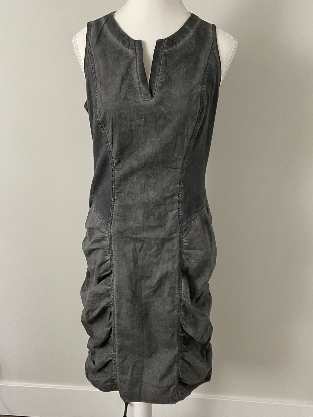 XCVI Ruched Tank Dress Grey Dyed Lagenlook Cotton Blend Size Medium